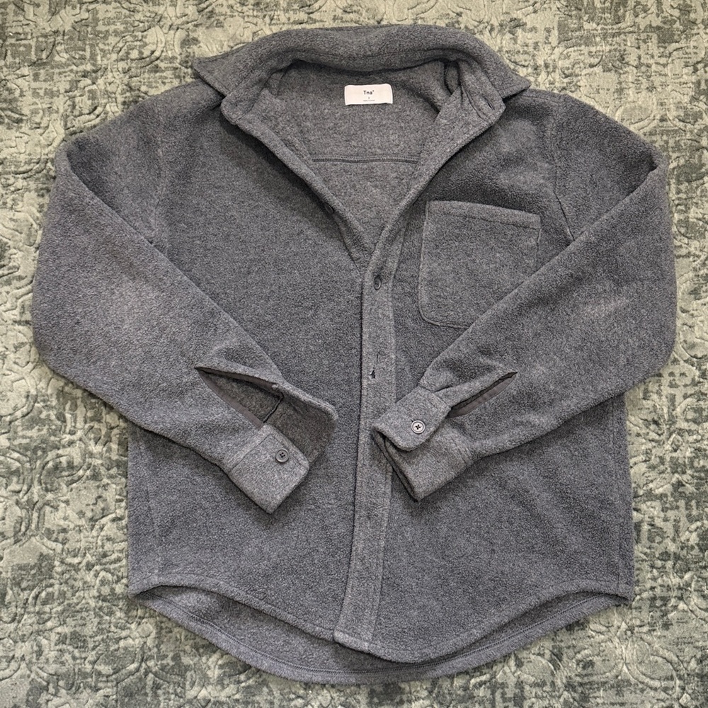 TNA Gray Button-Up Fleece Shirt Jacket